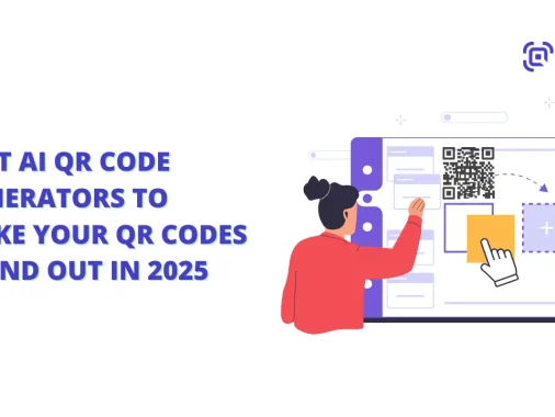 A banner image with the title "BEST AI QR CODE GENERATORS TO MAKE YOUR QR CODES STAND OUT IN 2025". On the right, an illustration shows a person interacting with a large screen displaying a QR Code and design elements, symbolizing the customization offered by AI QR Code Generators.