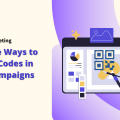 Title slide for QR Code Marketing with the text: "Creative Ways to Use QR Codes in Your Campaigns." Features an illustration of a robot character painting a QR code on a digital dashboard.